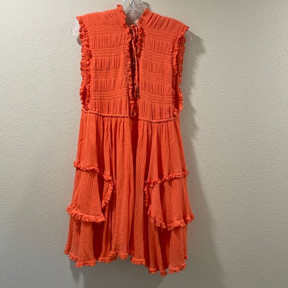 FREE PEOPLE "Antoinette" Deep V Sleeveless Baby Doll Boho Mini Dress, Orange - L - Picture 2 of 12